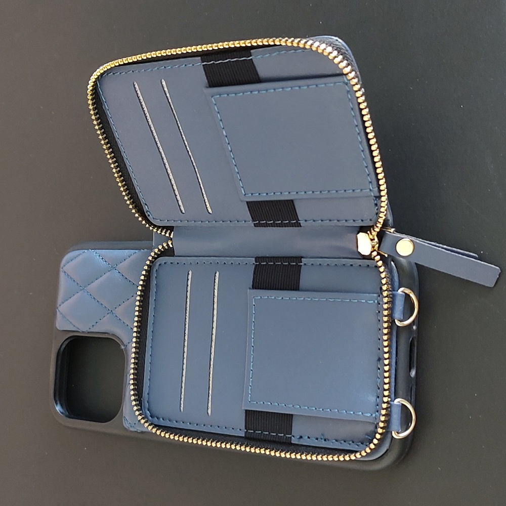 Blue quilted iphone 12 pro max wallet case NWOT - Picture 2 of 6